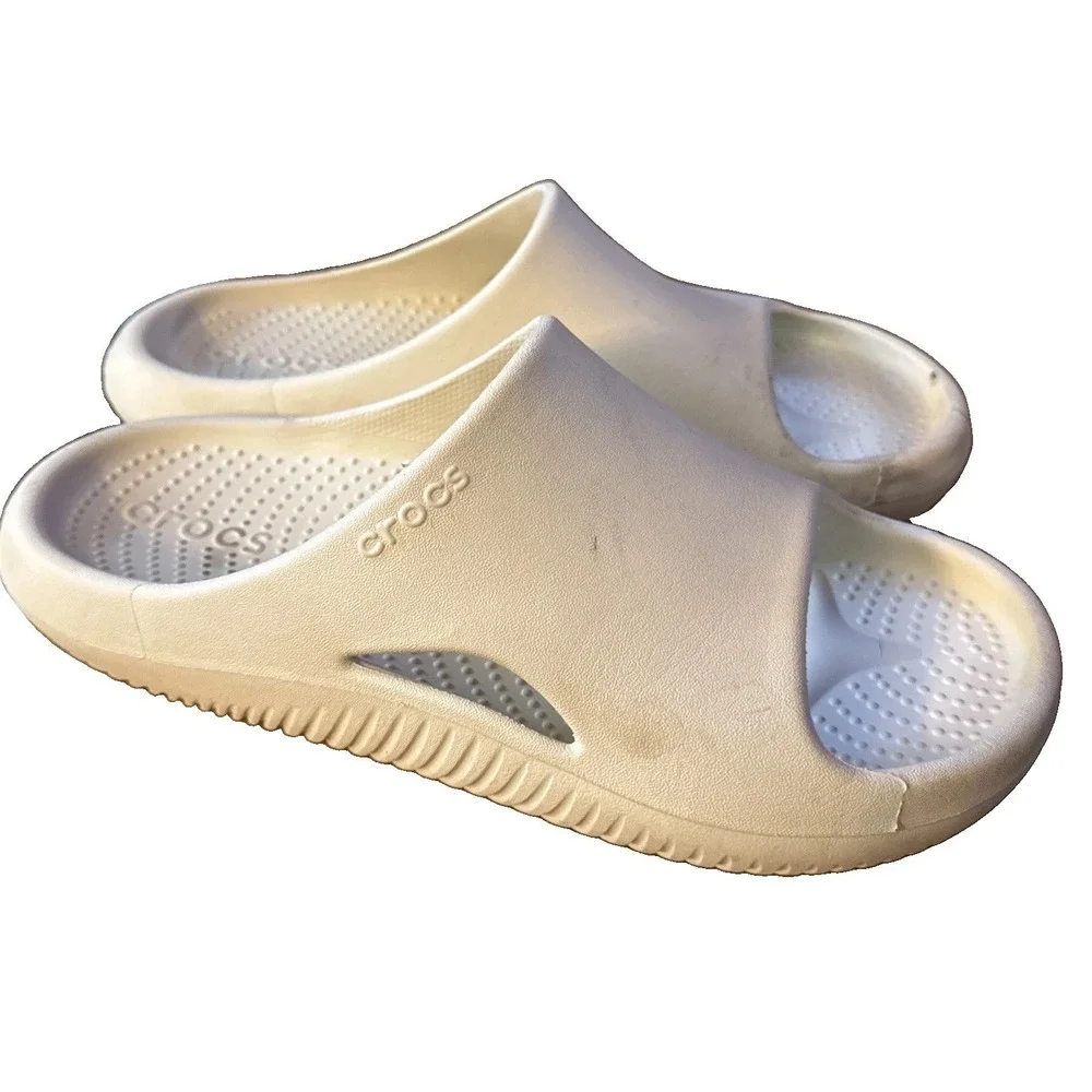 Crocs Mellow Recovery Slides Sandals Bone Cream Men's 10 Women's 12 Medium